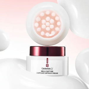 Crema encapsulada Centellian 24 Mela Capture para melasma y manchas oscuras. Envase blanco con tapa burdeos.