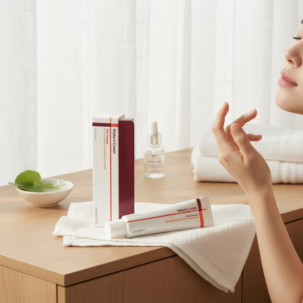 KSTANDARBEAUTY Madeca Cream Time Reverse, crema facial nutritiva con Centella asiática para hidratación y confort.