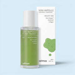 Ampolla facial Celimax Noni de KSTANDARBEAUTY con extracto de noni, pantenol y colágeno para calmar e hidratar la piel.