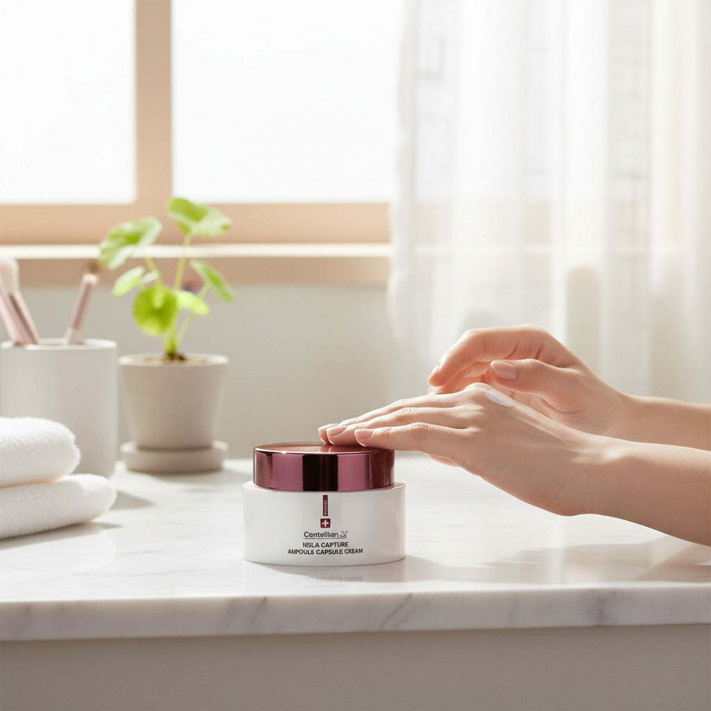 Crema encapsulada Centellian 24 Mela Capture con tapa burdeos, para melasma y manchas oscuras.