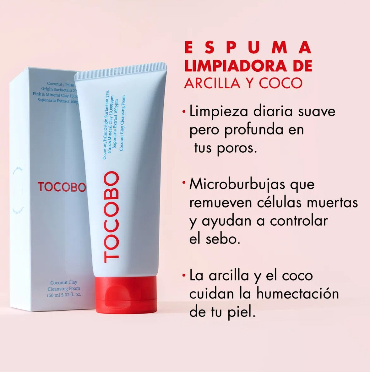 KSTANDARBEAUTY Espuma limpiadora de arcilla y coco para rostro, 150 ml. Limpia poros y controla sebo.