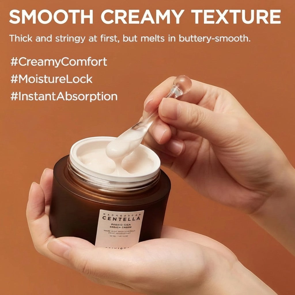 KSTANDARBEAUTY Crema Madagascar Centella Probio-Cica Enrich Cream de textura rica y cremosa, ideal para piel seca.